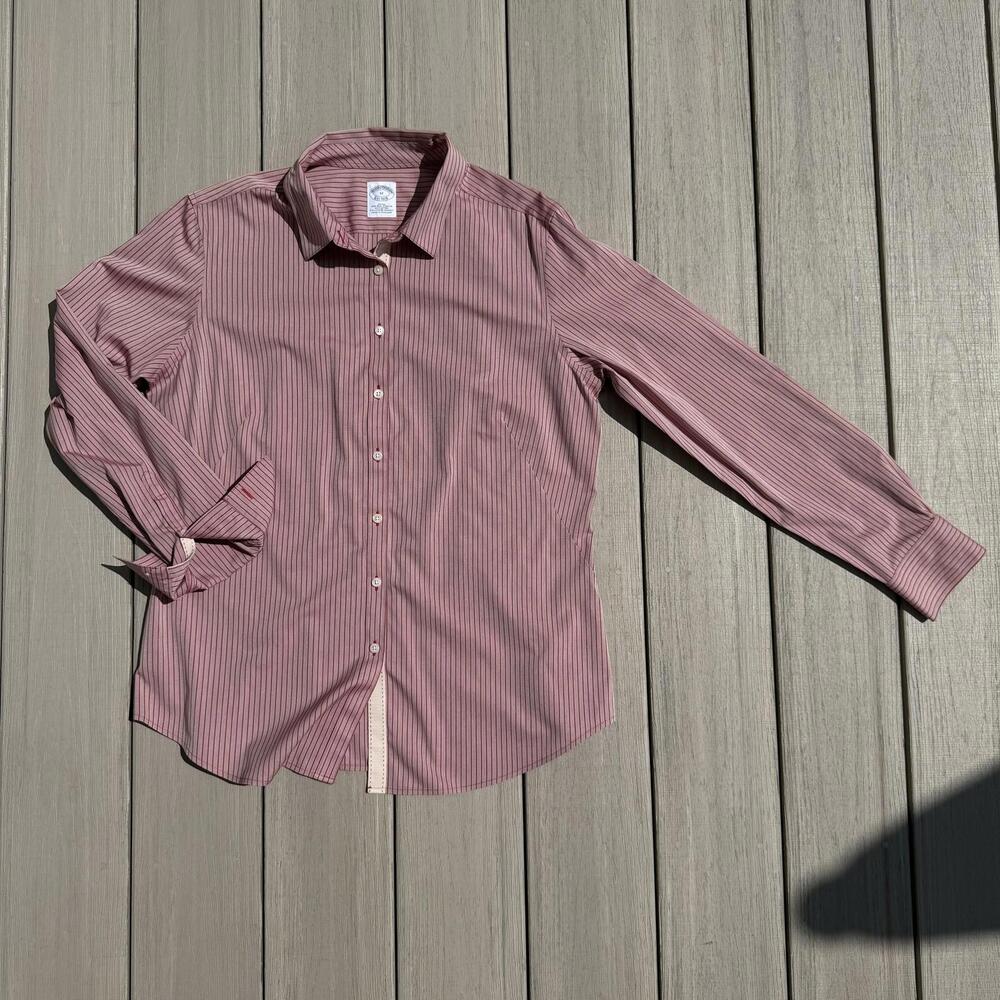 Brooks Brothers Shirt Womens 12 Pinstripe Long Sleeve Button Down Fitted No Iron